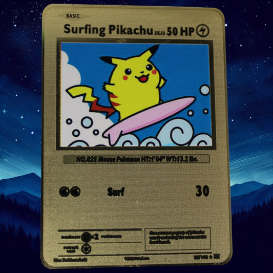 Surfing Pikachu Gold Metal Card - Proxy Card