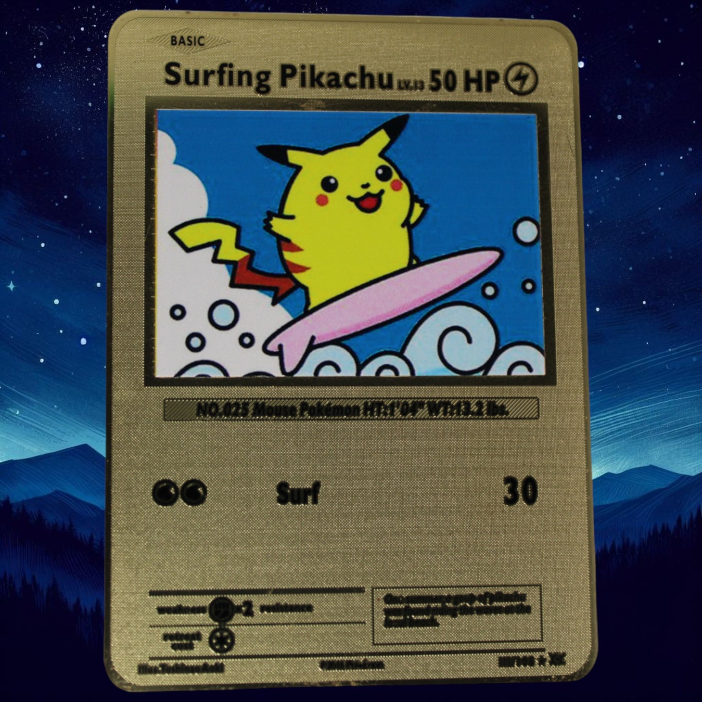 Surfing Pikachu Gold Metal Card - Proxy Card Card Crow Surfing Pikachu Gold Metal Card - Proxy Card Card Crow