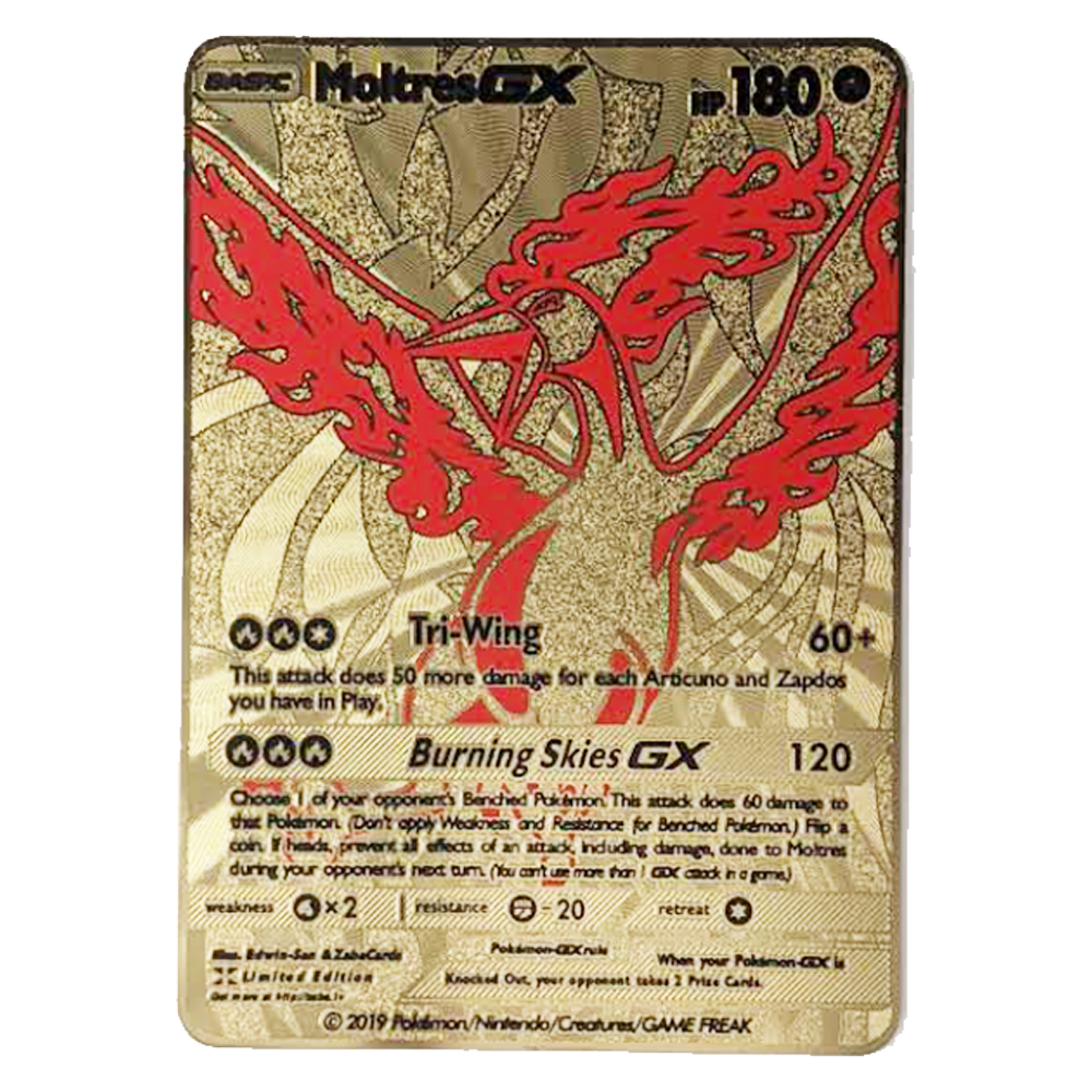 Moltres Gold Metal Card - Proxy Card