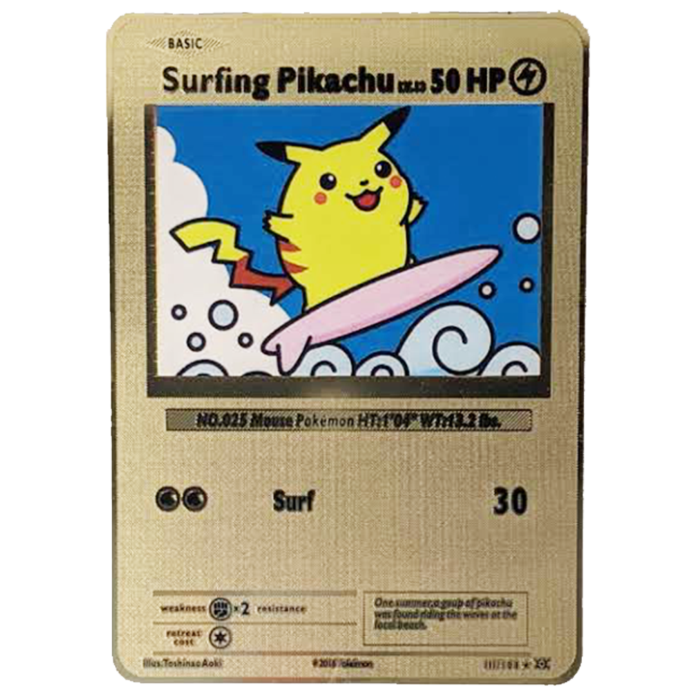 Surfing Pikachu Gold Metal Card - Proxy Card