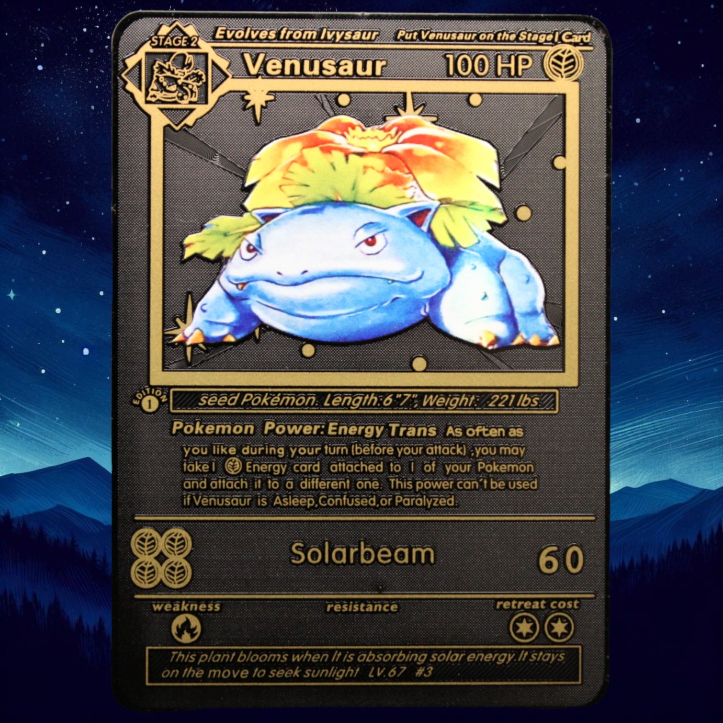 Venusaur Black Metal Card - Proxy Card