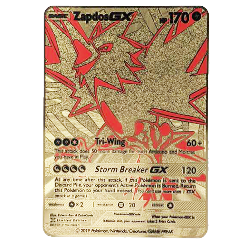 Zapdos Gold Metal Card - Proxy Card